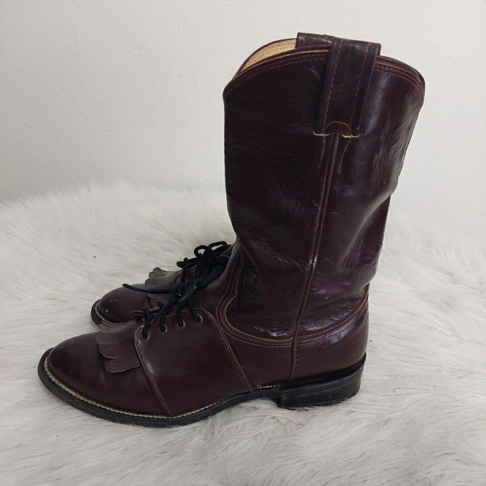 Nocona Boots Mens Lace Up Kiltie Cordovan Brown Western Cowboy Boots Size 7.5 D